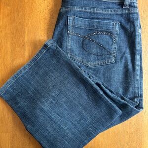 Chicos Platinum Jeans Size 2 Wide Leg Dark Wash Rhinestone Pockets